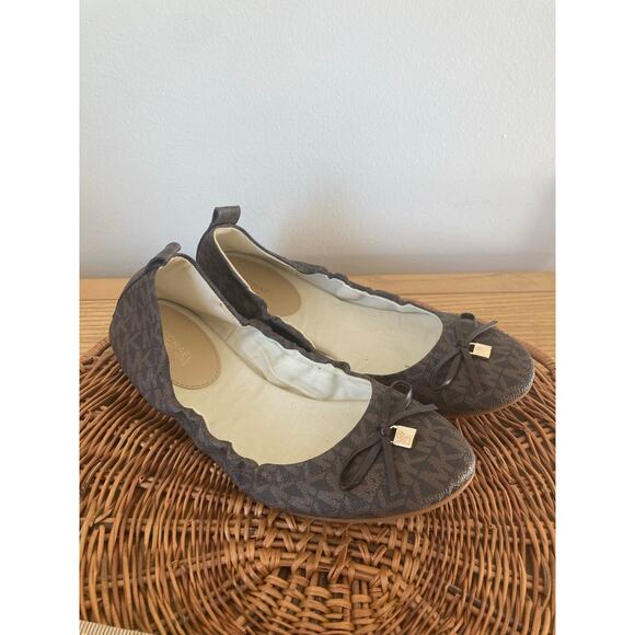 Michael Kors Juliette All Ovet Logo Ballet Flats Comfort Brown Size 8.5 - Picture 1 of 9